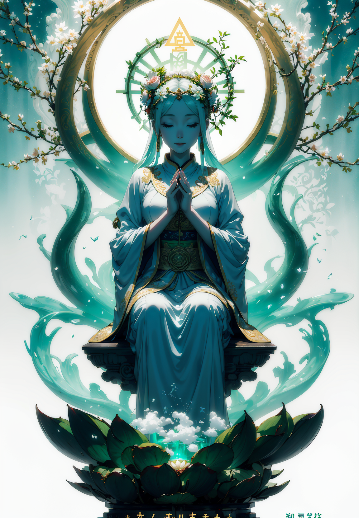 24336-2822038598-dreamy, serene, white and green_1.2),_(full body, sitting, Guanyin with jade bottle_1.1),(praying hands),(blessing),(smiling),(c.png